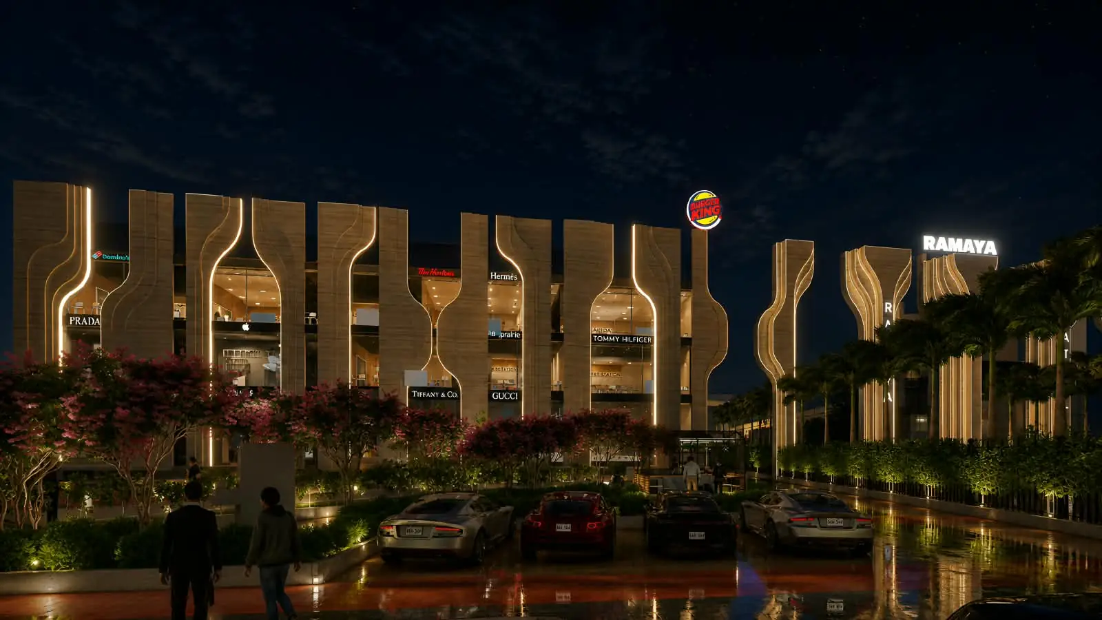 Ramaya Commercial Complex — Illuminated Façade at Night